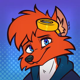 Digital headshot drawing of my akita-wolf fursona drawn by Toni Matzo.